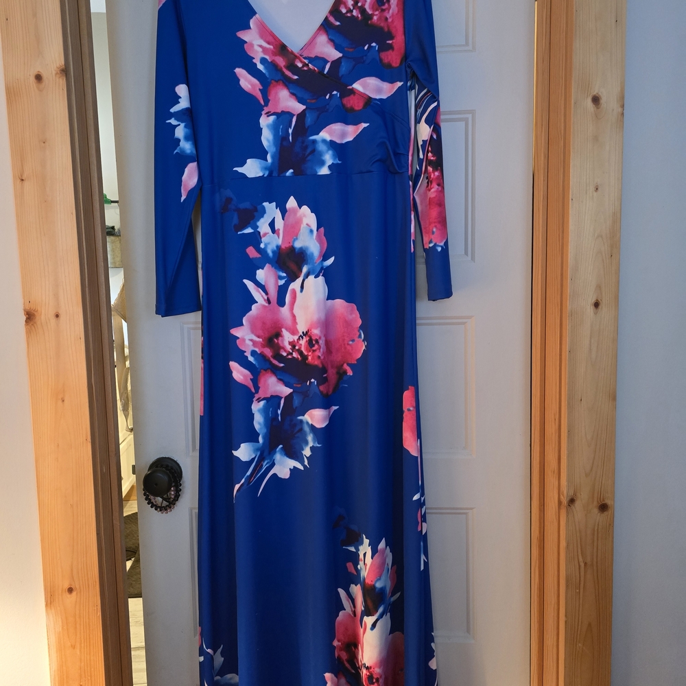 Size‎ XL! Navy Floral Maxi Dress 3/4 Sleeve
